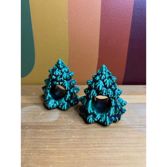 Vintage ceramic Christmas tree evergreen small dark green napkin - Picture 1 of 6